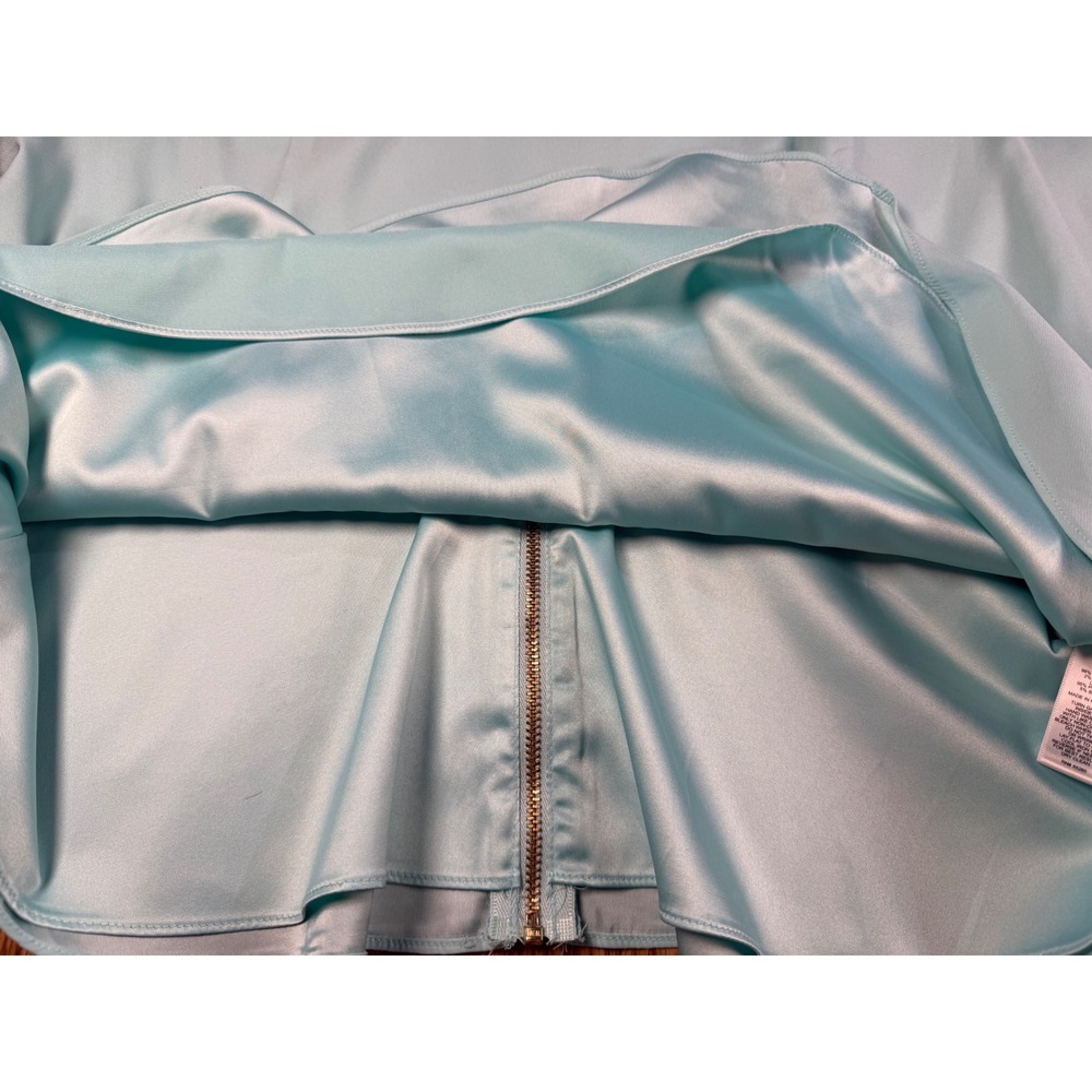 Express Seafoam Green Peplum Blouse Cap Sleeve Exposed Gold Zipper Top Large - Picture 8 of 8